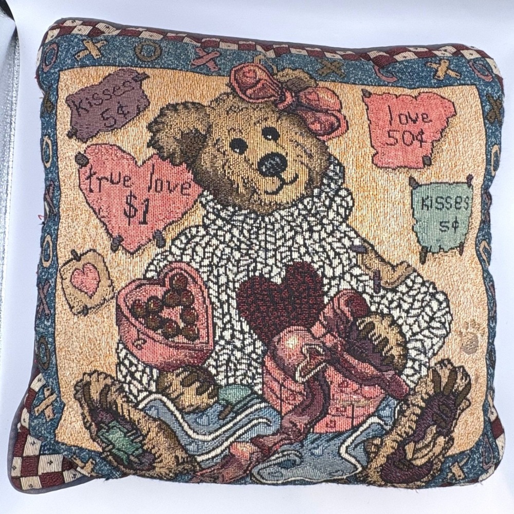 Vtg Boyds Bears & Friends Tapestry Accent Pillow Valentine Teddy Bear Love 15"